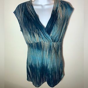 NWT Ann Taylor V-Neck Empire Waist Top/Multi-Colored-Tan,Teal,White/Cotton/Small